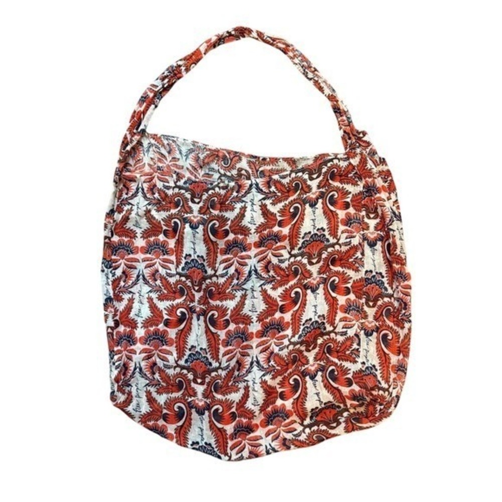 Free People Orange Paisley Linen Gauze Slouchy Reusable Tote Bag Boho Chic Retro